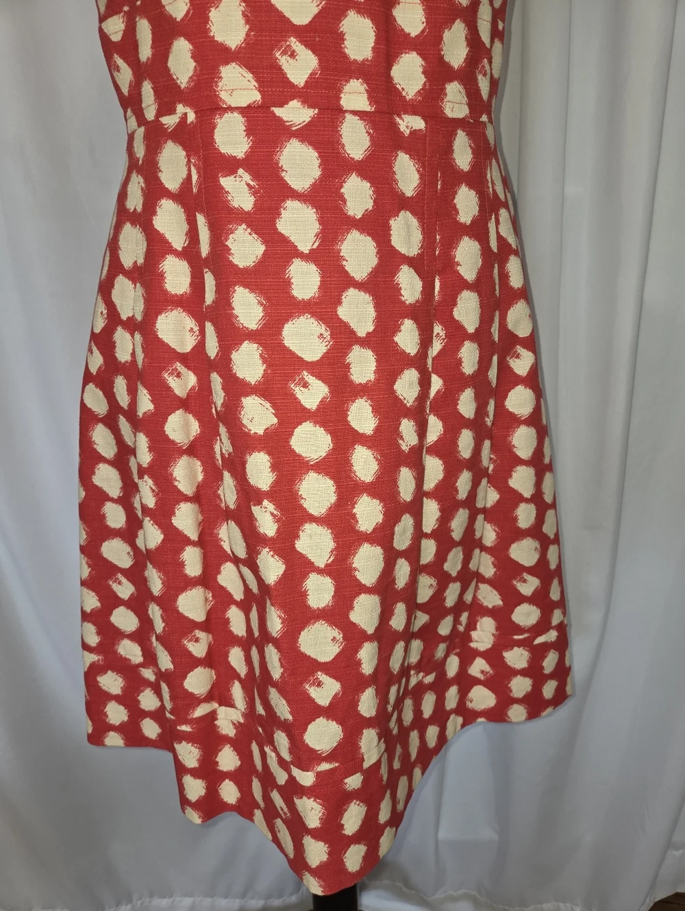 Eliza J Coral Paint Brush Dots Print Halter Neckline Lined  Midi Dress Size 6